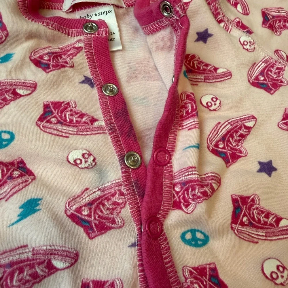 Designer From Denny’s! Baby Steps Pink Footed One-Piece with Sneaker Print - Picture 5 of 7